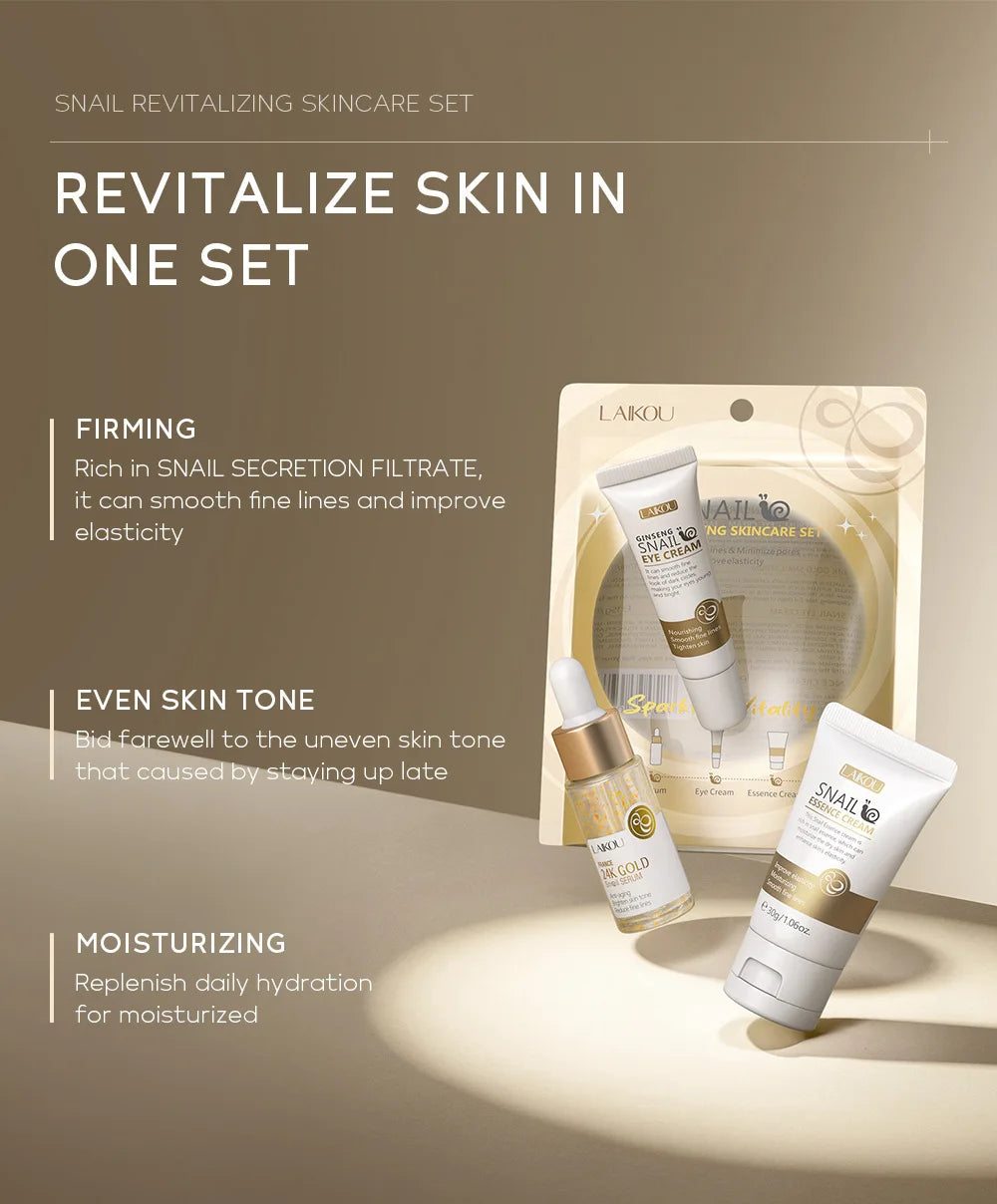 Ensemble de soins de la peau à la vitamine C LAIKOU 3 pièces : crème pour le visage, sérum et crème contour des yeux, hydratant, anti-rides, kit de soins du visage