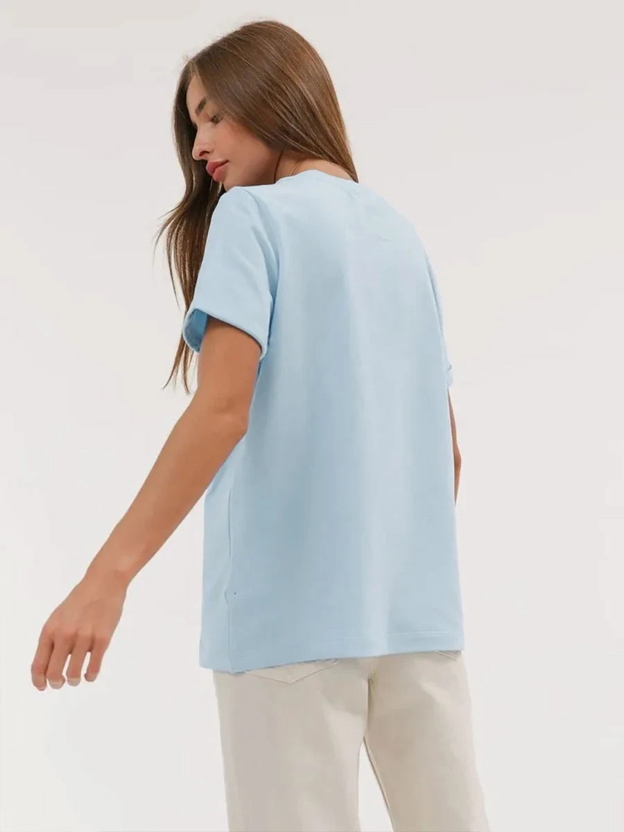 Bornladies Summer T-shirt femme 100 % coton, basique, tendance, uni, manches courtes, haut à superposer ample, 230 g/m², hauts et chemises