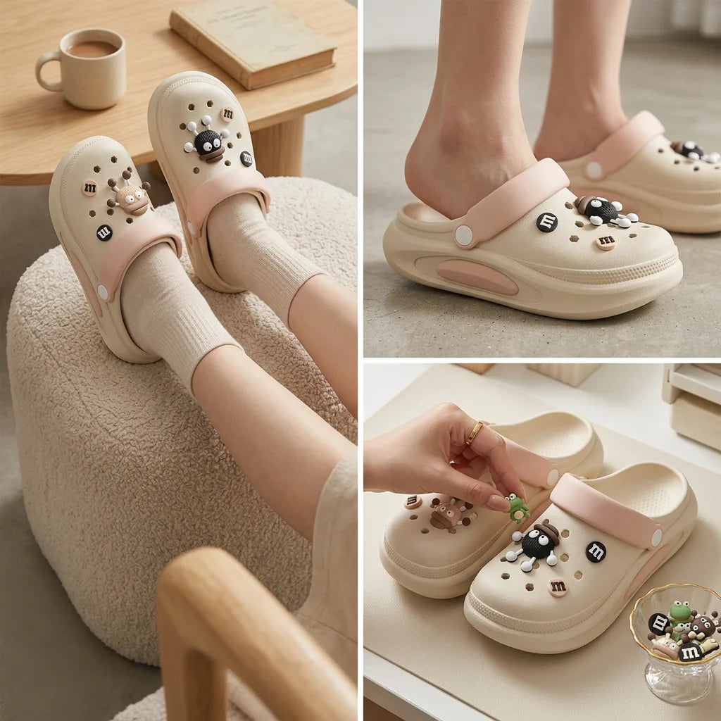 Sabots d’été pour femmes avec jolis charms 3D, sandales de jardin, chaussons de plage légers en EVA souple, chaussures d’extérieur antidérapantes à semelle épaisse et tendance