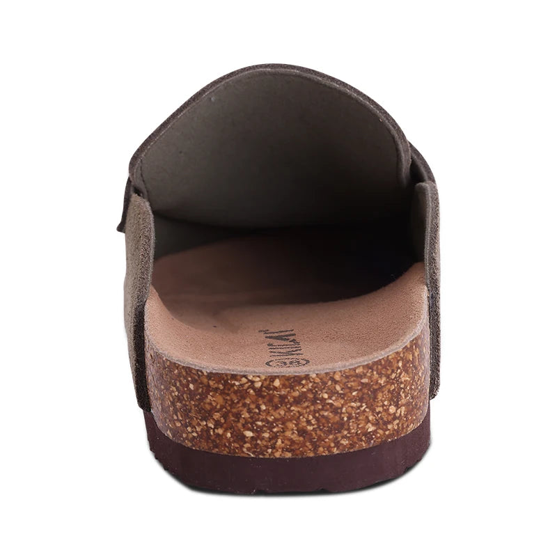 Litfun Nouveaux sabots pour femmes, mules en suède de liège tendance pour femmes, chaussons classiques en liège antidérapants pour l’extérieur avec soutien de la voûte plantaire