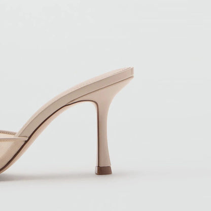 Mango2026 Sandales sexy à bout pointu et talon fin, à enfiler, respirantes, nouveau style d’été polyvalent, chaussures plates à enfiler pour femmes