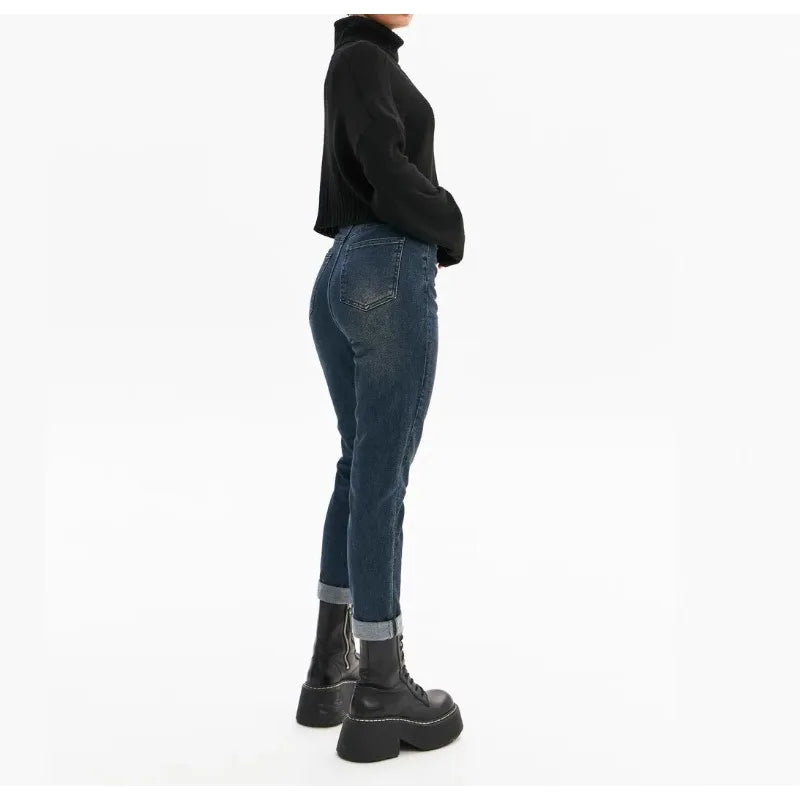 Jeans femme 2025 amples à taille haute, pantalon droit de style européen et américain