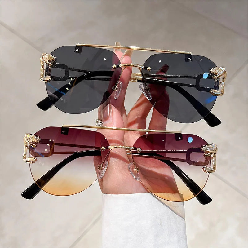 Lunettes de soleil 2023 pour femmes de luxe sans monture, lunettes vintage tendance, lunettes surdimensionnées, shades de soleil femme, gafas de sol mujer, lentes