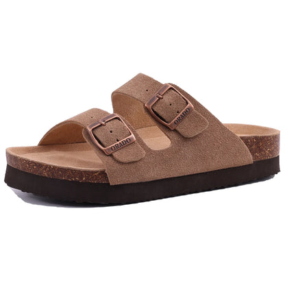 Mules en daim pour femmes Comwarm Fashion, pantoufles, sabots pour hommes, sandales à semelle intérieure en liège avec soutien de la voûte plantaire, claquettes d’extérieur pour la plage, chaussures d’intérieur