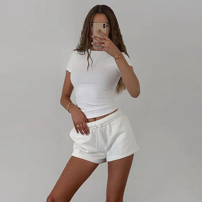 Nouveau t-shirt à manches courtes pour femmes printemps 2024, uni, simple, décontracté, doux, facile à assortir, tendance, haut court basique, t-shirt mode été.