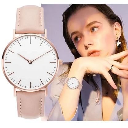 Montre élégante pour femme, simple, nouvelle collection 2023, rose et blanc, bracelet en cuir, montre-bracelet pour femme avec robe, montre féminine décontractée, idée cadeau tendance, Montre Femme