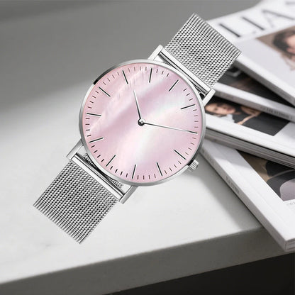 Montres pour femmes tendance de luxe à quartz en alliage pour femme, bracelet en maille métallique, montre simple pour femme, horloge féminine, montre femme