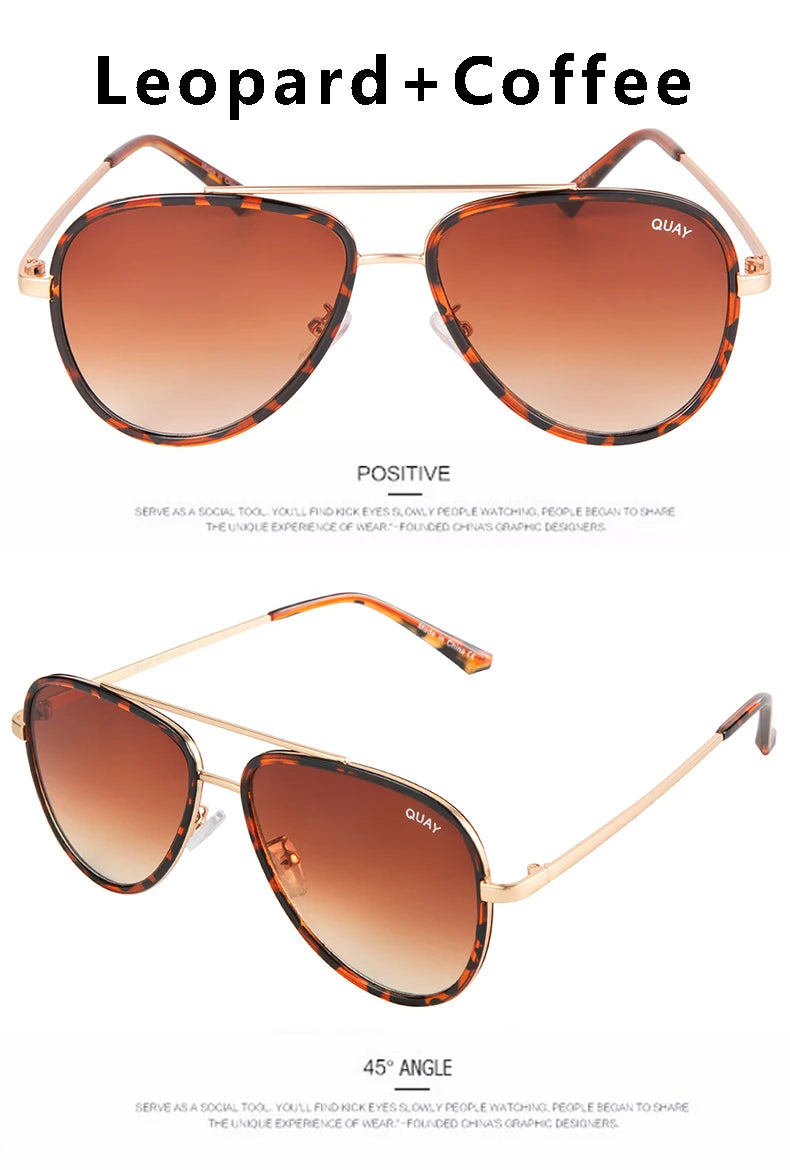 Lunettes de soleil aviateur de marque de mode pour femmes, vintage, de créateur, tout-en-un, lunettes de soleil pour femmes, rétro, monture en alliage, lunettes Quay UV400