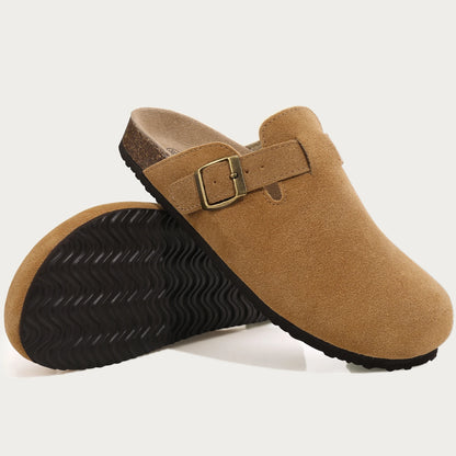 Mules en daim pour femmes Comwarm Fashion, pantoufles, sabots pour hommes, sandales à semelle intérieure en liège avec soutien de la voûte plantaire, claquettes d’extérieur pour la plage, chaussures d’intérieur
