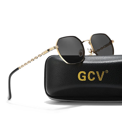 Lunettes de soleil GCV de marque classique rétro pour femmes, monture métallique rectangulaire carrée, verres polarisés, boîte Oculos De Sol Gafas