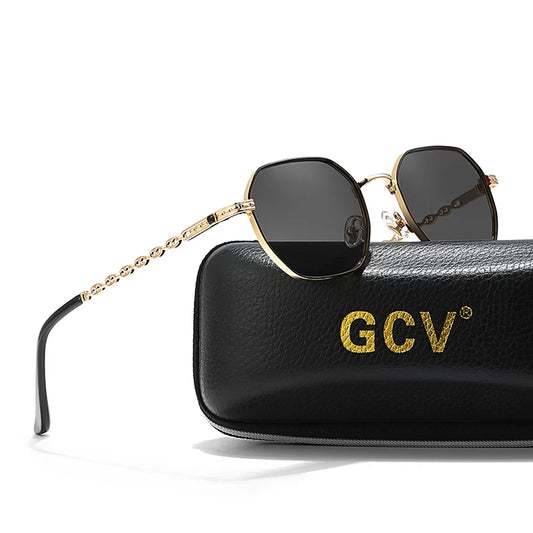 Lunettes de soleil GCV de marque classique rétro pour femmes, monture métallique rectangulaire carrée, verres polarisés, boîte Oculos De Sol Gafas