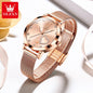 Montre pour femme OLEVS 5189, montre-bracelet à quartz, montre décontractée et tendance pour dames, étanche, lumineuse, bracelet en maille, cadran cœur, index en zircon.