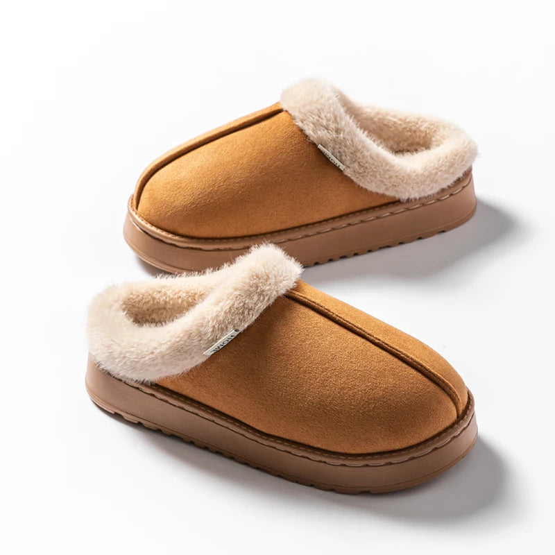 Pantoufles duveteuses pour femmes à la mode pour l’automne et l’hiver, semelle épaisse en EVA antidérapante et chaude, pantoufles unisexes d’intérieur pour l’hiver