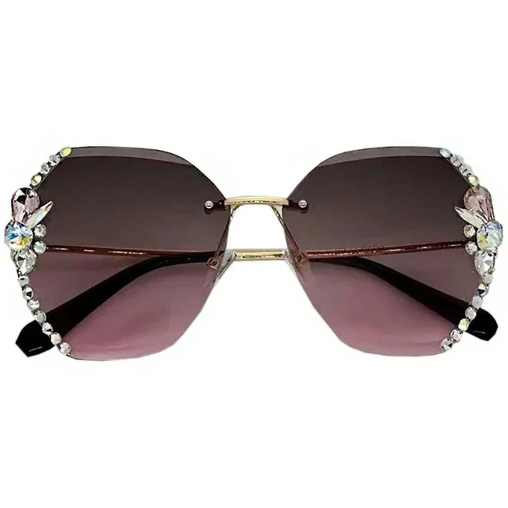 Lunettes de soleil de luxe au design vintage sans monture avec strass 2025 pour femmes et hommes, verres dégradés tendance, lunettes de soleil pour femme