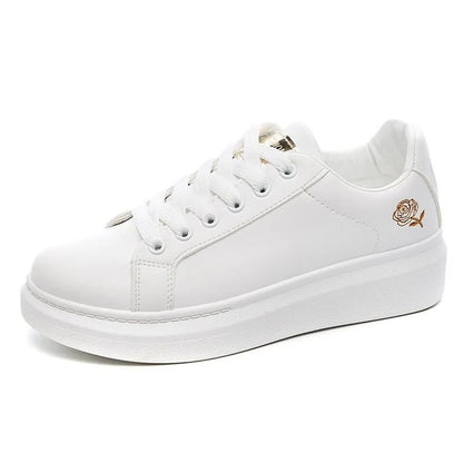 Chaussures décontractées en cuir PU pour femmes, nouvelles chaussures femme 2025, baskets blanches mode brodées, respirantes, à fleurs, à lacets, baskets pour femmes