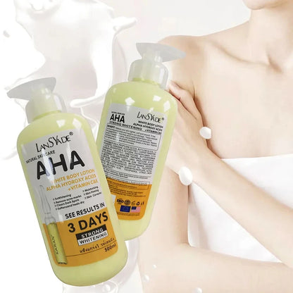 Lotion corporelle blanchissante 500 ml aux acides hydroxy AHA, vitamines C et E, lotion corporelle hydratante éclaircissante, élimine les marques d’acné, soin de la peau