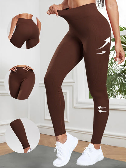 Leggings côtelés sans couture pour femmes, taille haute, effet galbant pour les fesses, collants d’entraînement, couleur unie, pantalon de fitness simple, vêtement décontracté