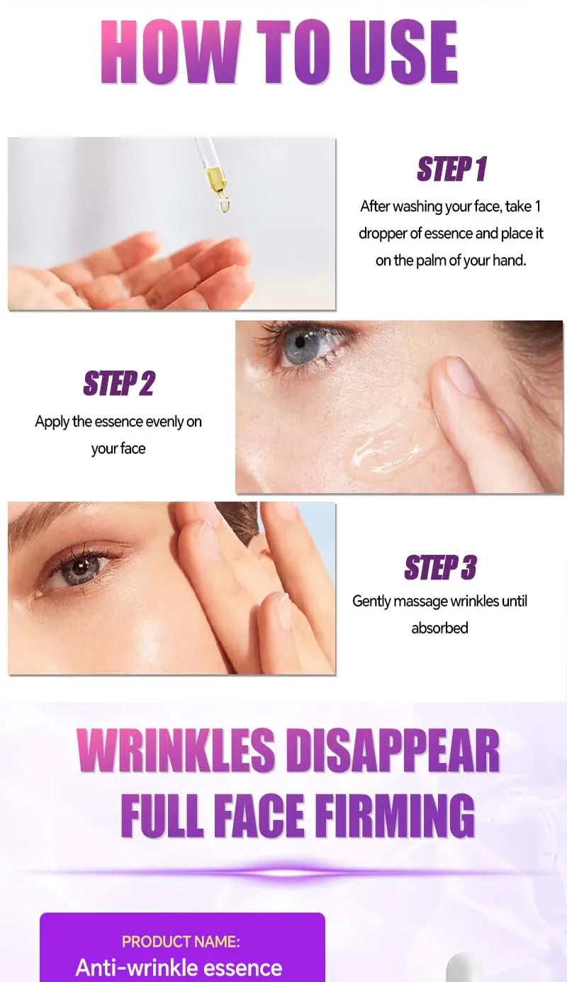 Effet anti-rides instantané, élimine les rides du visage, sérum hydratant pour les ridules autour des yeux, pattes d’oie, rides du cou