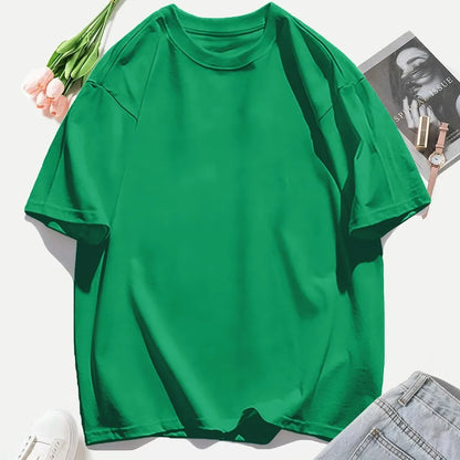 T-shirt femme Y2K 100 % coton, t-shirt décontracté de couleur unie, col rond, hauts d’été pour femmes, mode oversize, sportswear féminin tendance.