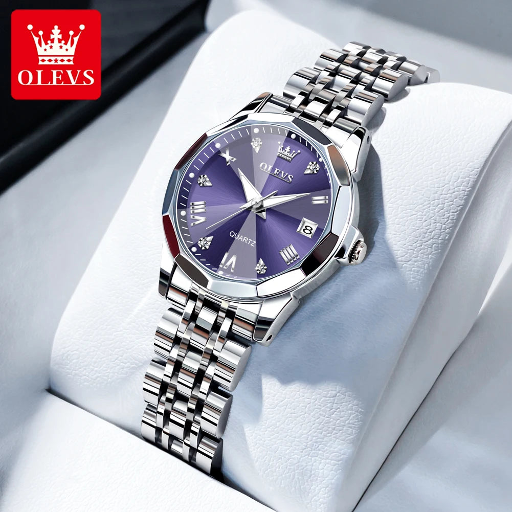 Montres pour femmes OLEVS élégantes et luxueuses avec bracelet en acier inoxydable, montre-bracelet à quartz originale pour homme, étanche, lumineuse, avec date, tendance habillée