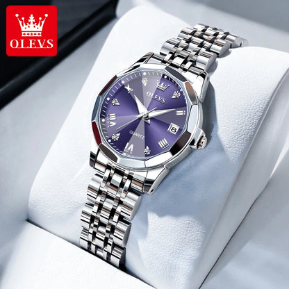 Montres pour femmes OLEVS élégantes et luxueuses avec bracelet en acier inoxydable, montre-bracelet à quartz originale pour homme, étanche, lumineuse, avec date, tendance habillée