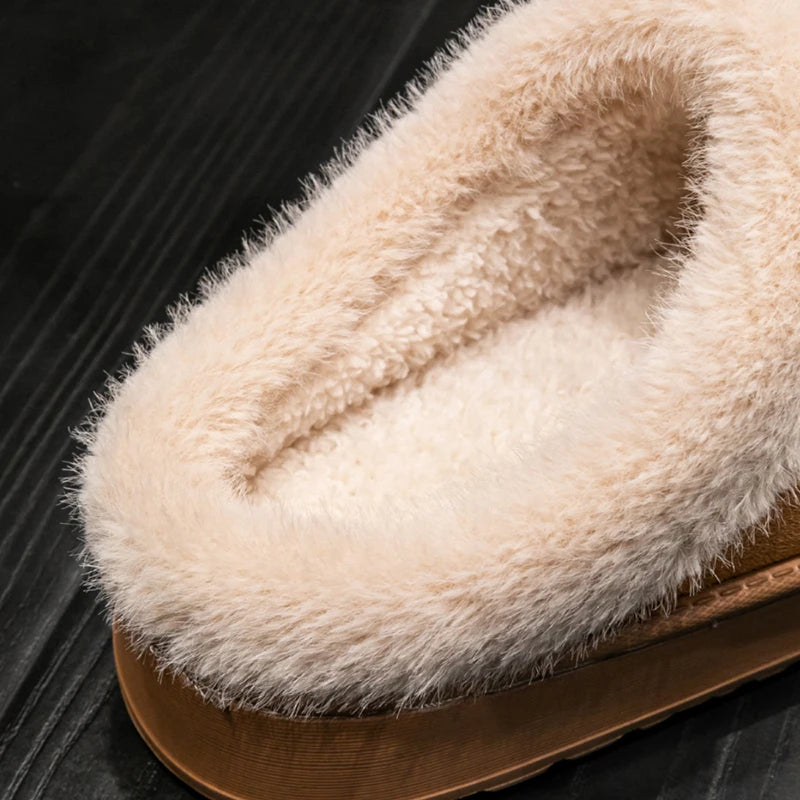 Pantoufles duveteuses pour femmes à la mode pour l’automne et l’hiver, semelle épaisse en EVA antidérapante et chaude, pantoufles unisexes d’intérieur pour l’hiver