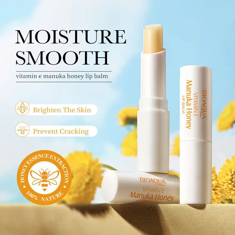 BIOAOUA Baume à lèvres au miel et à la vitamine E hydratant, anti-gerçures, nourrissant, rouge à lèvres, produits de soin pour les lèvres et la peau