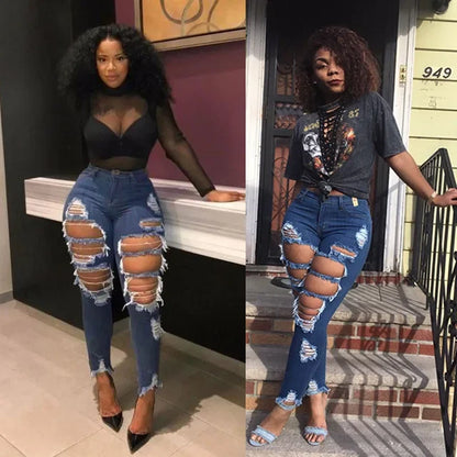 Jeans à trous pour femmes, pantalon crayon en denim, streetwear délavé, skinny extensible, taille haute, effet usé et déchiré, pantalon longueur cheville 2025