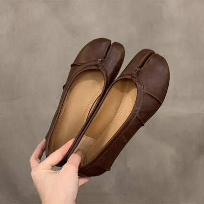 Chaussures plates de ballet pour femmes à bout fendu, chaussures tabi tendance, mocassins décontractés à enfiler, espadrilles en cuir plissé pour femmes, zapatillas mujer