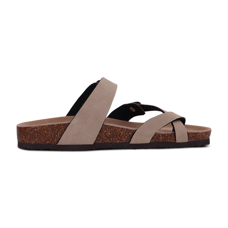Mules en daim pour femmes Comwarm Fashion, pantoufles, sabots pour hommes, sandales à semelle intérieure en liège avec soutien de la voûte plantaire, claquettes d’extérieur pour la plage, chaussures d’intérieur