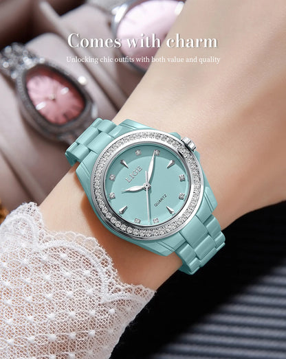 Montre pour femme LIGE 2026 nouvelle montre élégante en céramique à quartz, montre tendance étanche avec affichage lumineux, montre-bracelet pour femme + BOÎTE