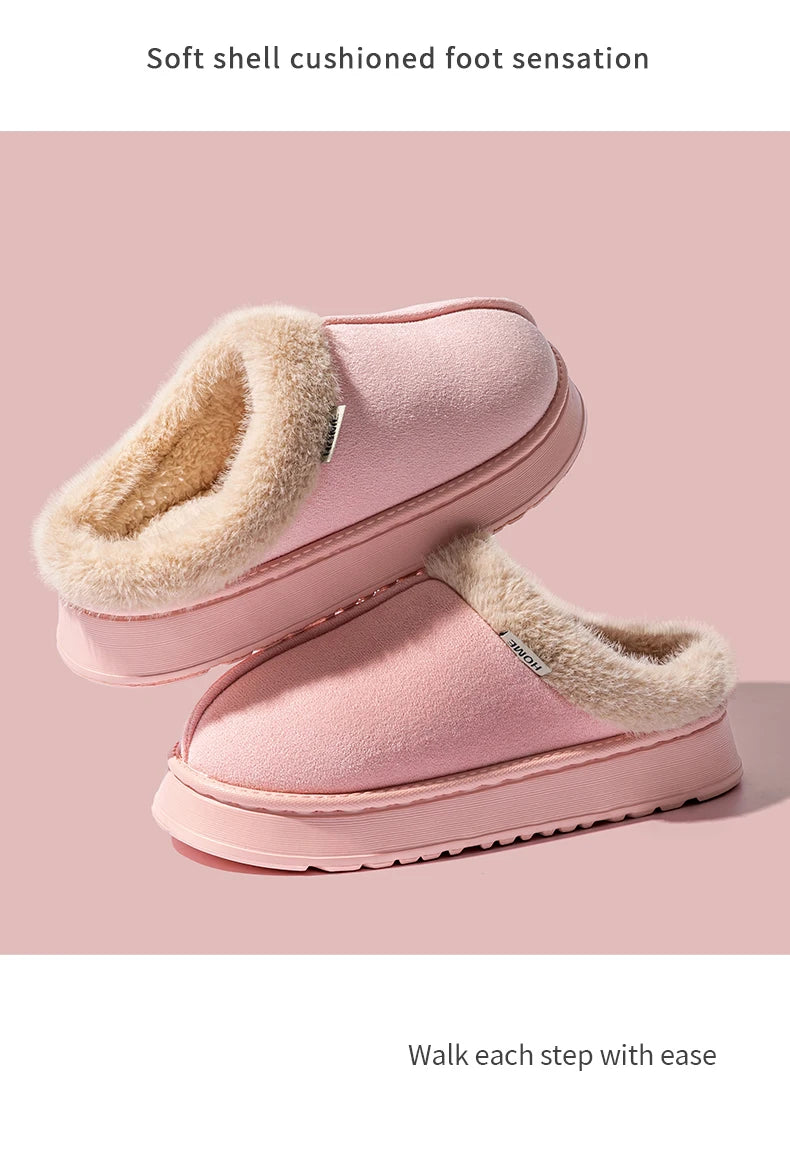Pantoufles duveteuses pour femmes à la mode pour l’automne et l’hiver, semelle épaisse en EVA antidérapante et chaude, pantoufles unisexes d’intérieur pour l’hiver