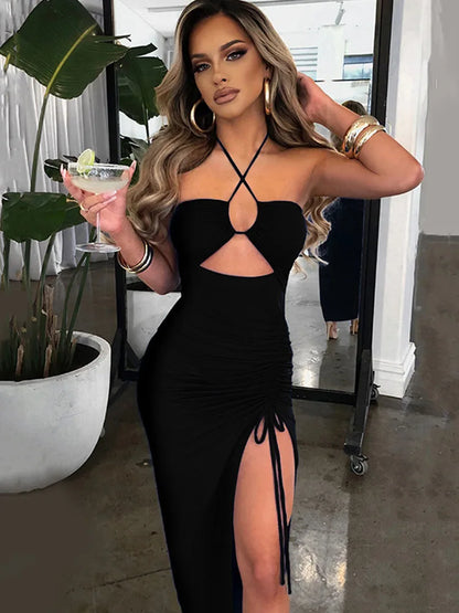 Robes midi sexy sans manches pour femme, dos nu, coupe slim, pour boîte de nuit et soirée, robe moulante élégante pour femme, vestidos elegantes para mujer