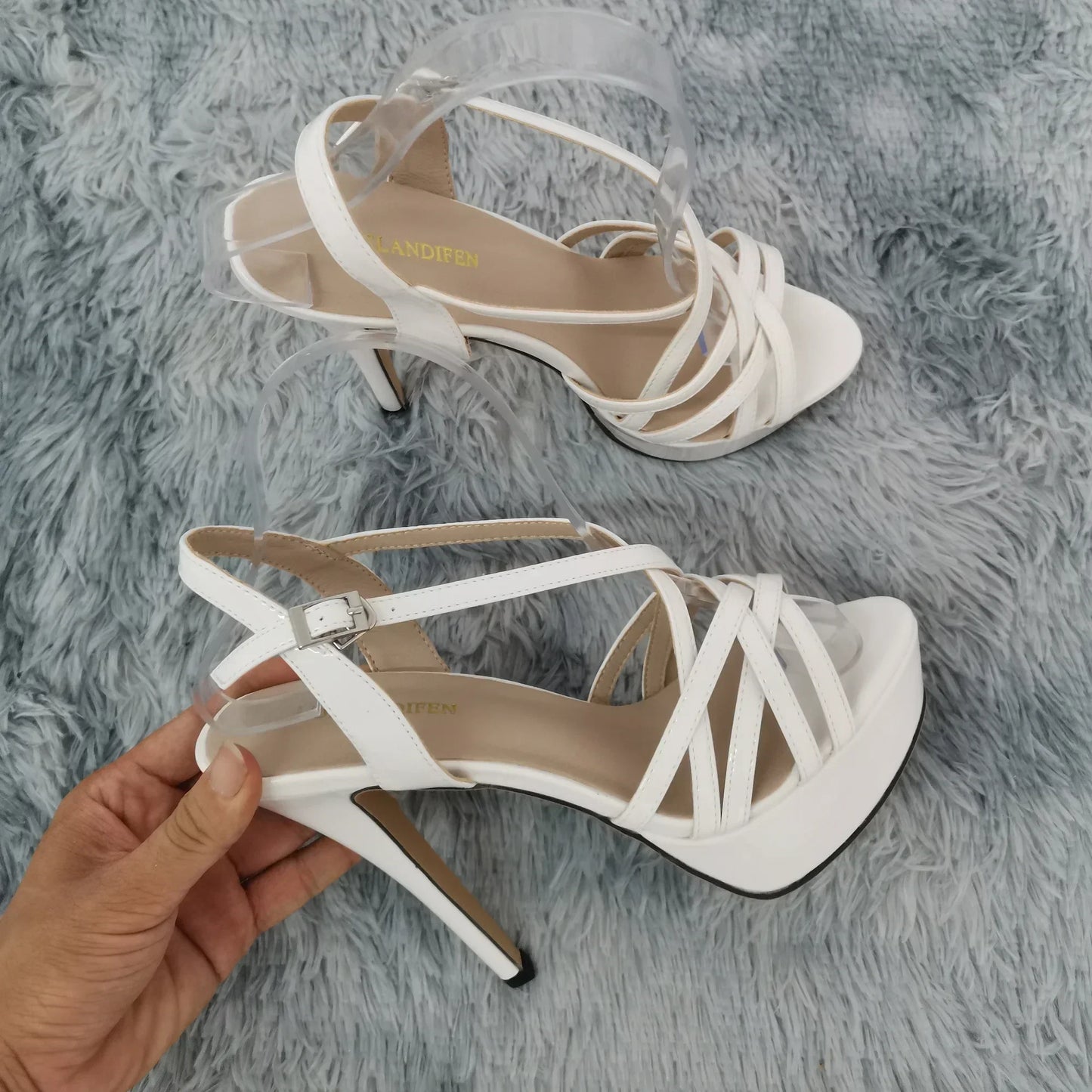 Sandales à plateforme pour femmes sexy 14 cm, défilés de mode, bout ouvert, talons hauts, stilettos à motif serpent, bride à la cheville, chaussures de soirée style gladiateur