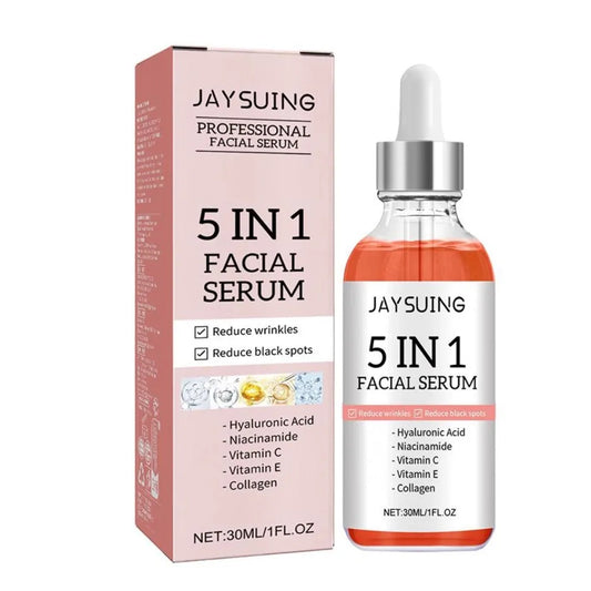 Sérum visage raffermissant 5 en 1 pour estomper les ridules, hydratant et éclaircissant, sérum facial à la vitamine C et à l’acide hyaluronique, resserre les pores, soin de la peau