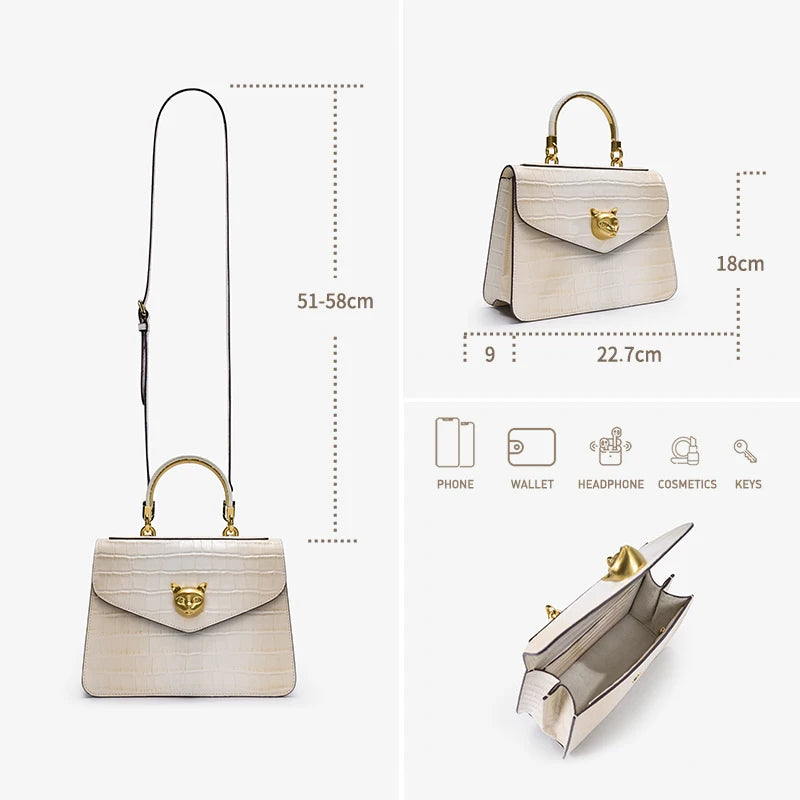 Le sac à main en cuir véritable BAFELLI au motif crocodile tendance est doté d’une bandoulière amovible en cuir de vache, adaptée au port à la main.