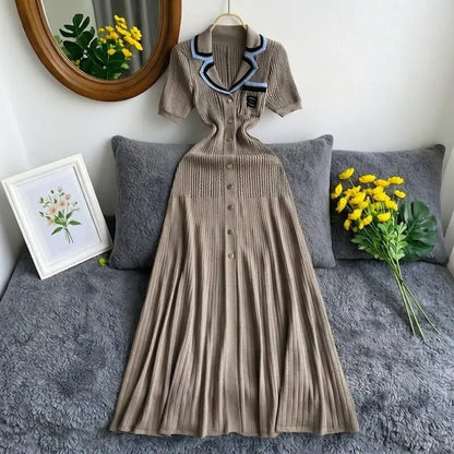 Robe longue en maille mode vintage de la marque YuooMuoo, col rabattu, élégante, à simple boutonnage, coupe trapèze, robe chemise longue pour femme, robes