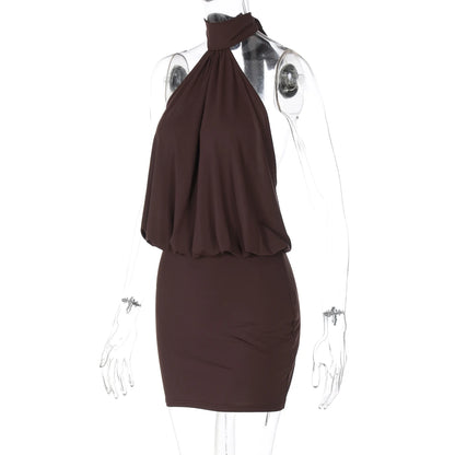 Robe mini Hugcitar Fashion à col licou, unie, sans manches, dos nu, bandage, froncée, sexy et moulante, vêtements d’été pour fête, vacances et club.