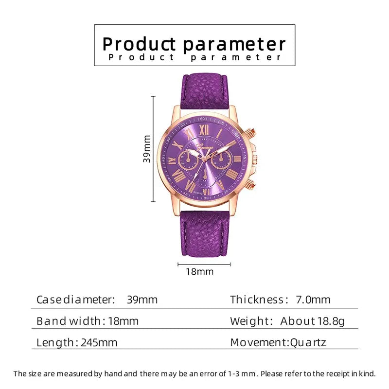 Montre Femme Fashion Montres pour Femmes Bracelet en Cuir Violet Quartz Montre-Bracelet pour Femmes Montre Décontractée et Professionnelle Relogio Feminino