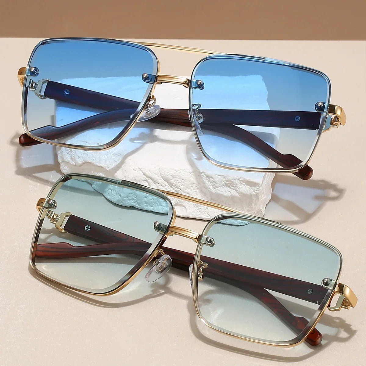 KAMMPT Fashion Lunettes de soleil rétro carrées en métal pour femme, design original de marque, lunettes de conduite nouvelles à double pont style pilote