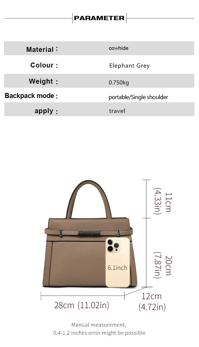Sac pour femme en cuir véritable en cuir de vachette pleine fleur original, sac cabas simple à porter à la main ou à l’épaule, style professionnel