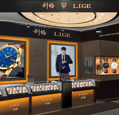 Montre Homme LIGE Nouvelle Montre de Luxe en Cuir Marron pour Homme, Montre Homme Mode Business, Montre Sport d’Extérieur Étanche à Quartz pour Homme
