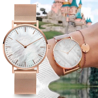 Montres pour femmes tendance de luxe à quartz en alliage pour femme, bracelet en maille métallique, montre simple pour femme, horloge féminine, montre femme