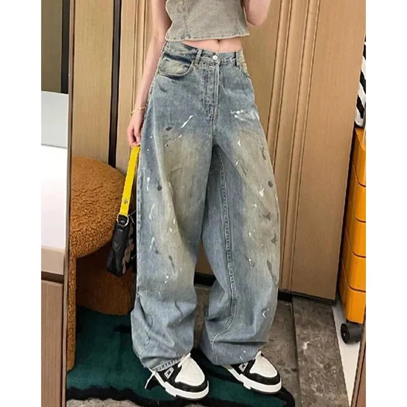 Pantalons jeans taille haute pour femme de créateur, pantalons en denim amples à imprimé chic pour femme, jeans fins à jambes droites tendance pour filles, pantalons en denim.