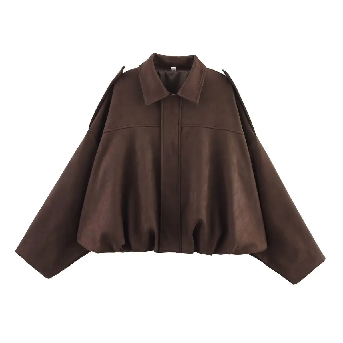 ETJ 2025 nouvelle veste bomber femme de printemps à effet suédine, coupe ample, col à revers, style mode, épaules marquéess