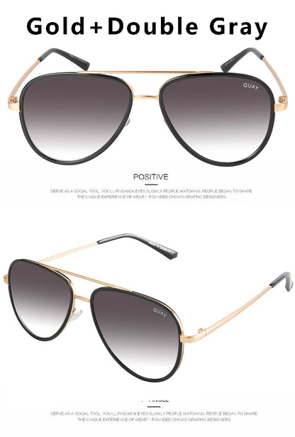Lunettes de soleil aviateur de marque de mode pour femmes, vintage, de créateur, tout-en-un, lunettes de soleil pour femmes, rétro, monture en alliage, lunettes Quay UV400