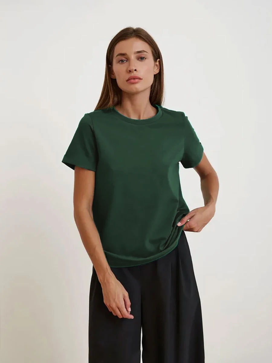 Bornladies Summer T-shirt femme 100 % coton, basique, tendance, uni, manches courtes, haut à superposer ample, 230 g/m², hauts et chemises