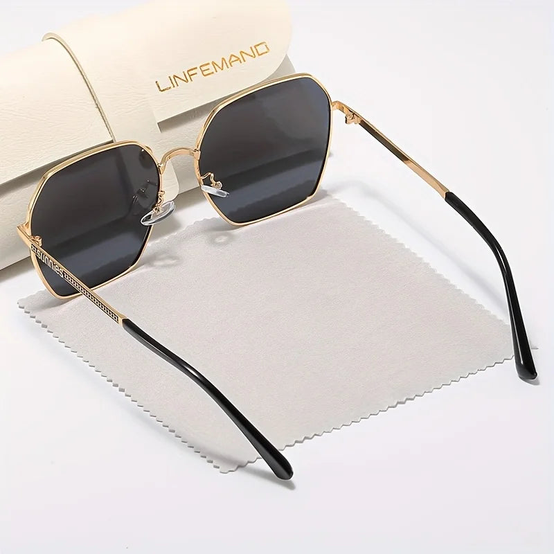 LINFEMAND Lunettes de soleil pour femme à monture métallique classique avec verres dégradés UV400, essentielles pour les voyages d’été, la conduite, le cyclisme, les festivals, idée cadeau