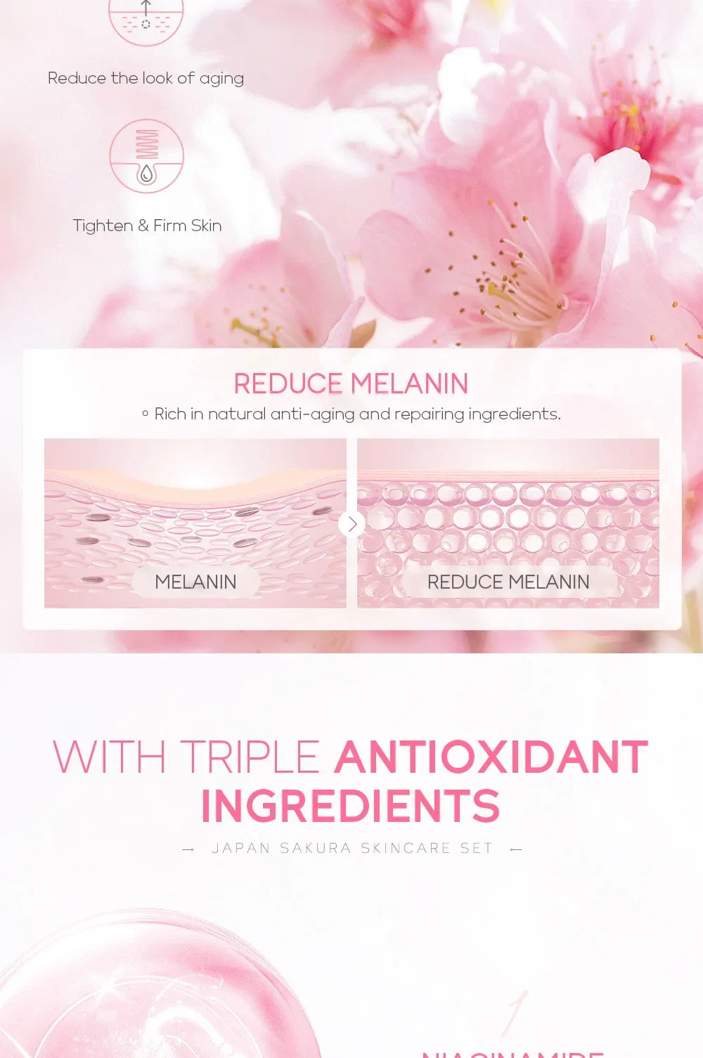 Ensemble de soins de la peau LAIKOU Sakura Kit hydratant et réduisant les ridules, produit nettoyant pour les pores, coffret de 5 pièces, cadeau de la Journée des femmes coréennes