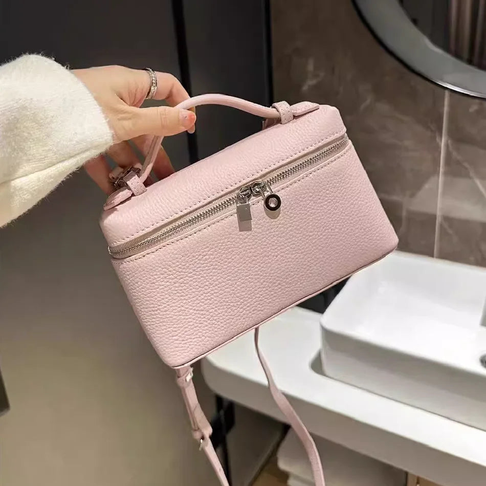 Sac à bandoulière en grain de litchi au style haut de gamme et de niche, mode simple, type boîte à lunch pour femme, exquis mini sac à main porté main et en bandoulière